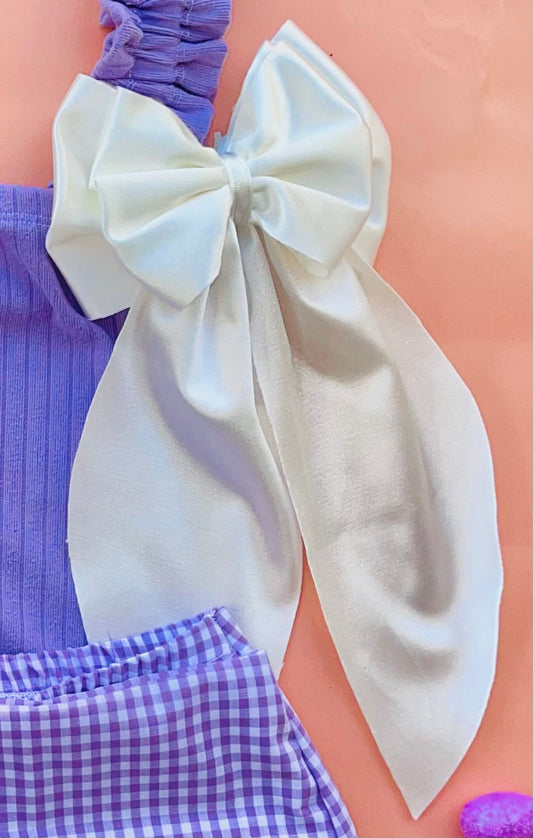 Coquette white satin clip bow