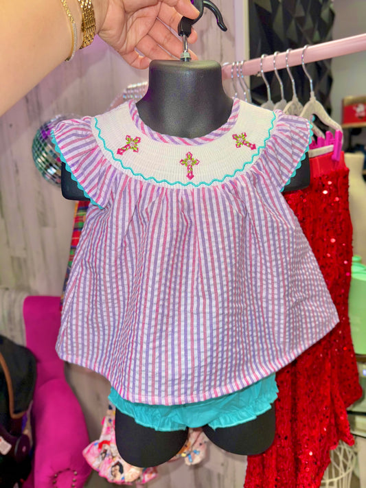 Cross smocked set