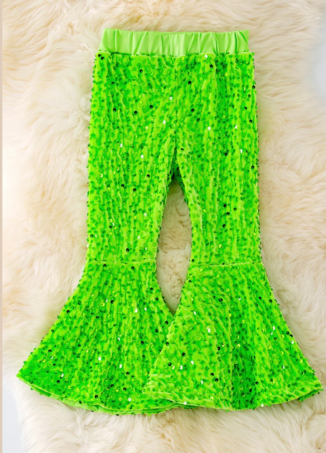 Neon green sequin bells